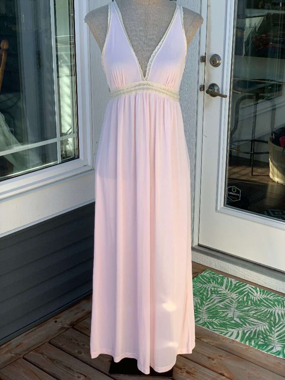 Vtg 60s Philmaid Maxi Slip Dress S Pink Satin Lace Fairy Romantic Boho Lingerie